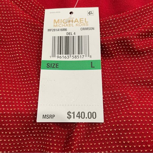 NWT Michael Kors Red Gold Glitter Dot LongSleeve Stretchy Dress Size Large - Picture 12 of 13